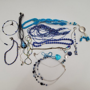 Necklace Lot 14‎ Piece Blue Silver Tone Wire Beaded